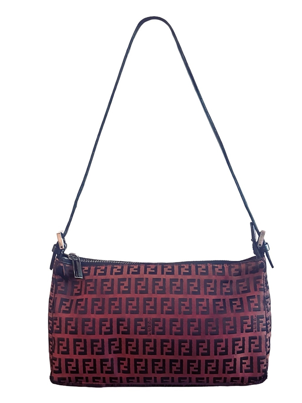 Fendi Burgundy and Black FF Pattern Shoulder Bag